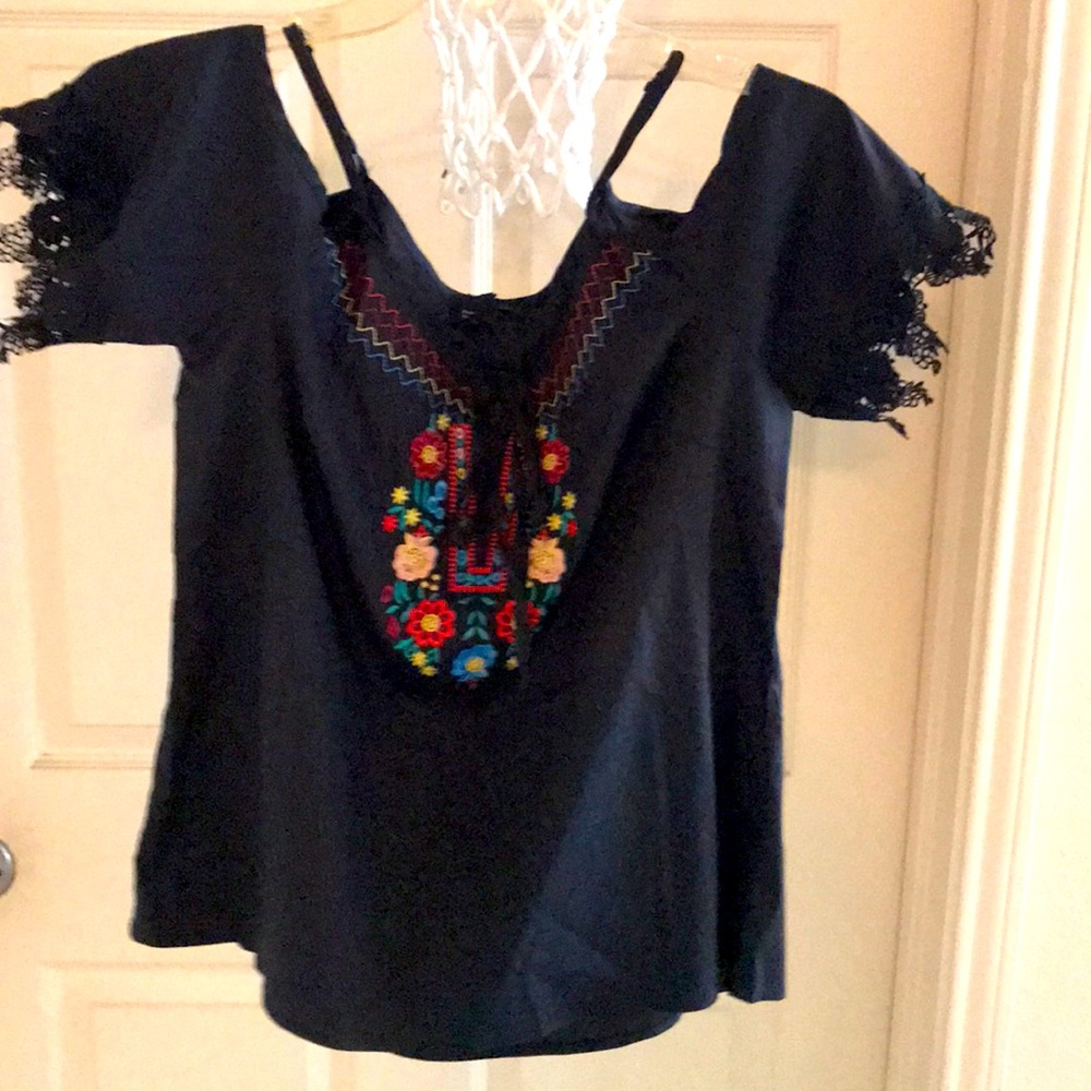 A beautiful black embroidered flower blouse